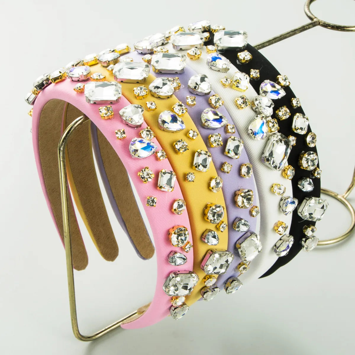 Women'S Elegant Glam Square Heart Shape Cloth Sponge Inlay Rhinestones Glass Stone Hair Band