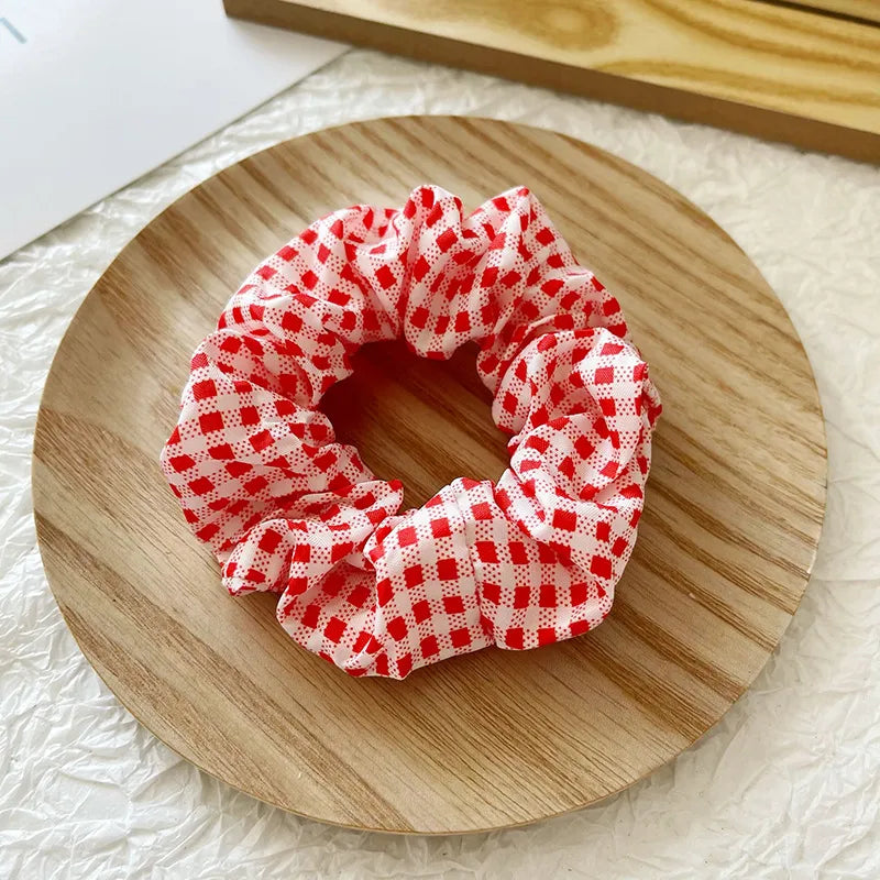 Women'S Elegant Lady Plaid Cloth Hair Tie