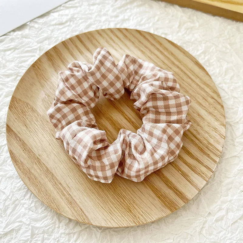 Women'S Elegant Lady Plaid Cloth Hair Tie