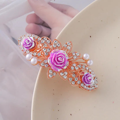 Women'S Elegant Lady Sweet Floral Alloy Glass Inlay Rhinestones Hair Clip