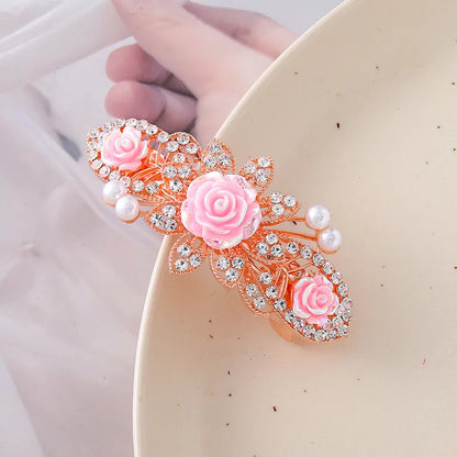 Women'S Elegant Lady Sweet Floral Alloy Glass Inlay Rhinestones Hair Clip