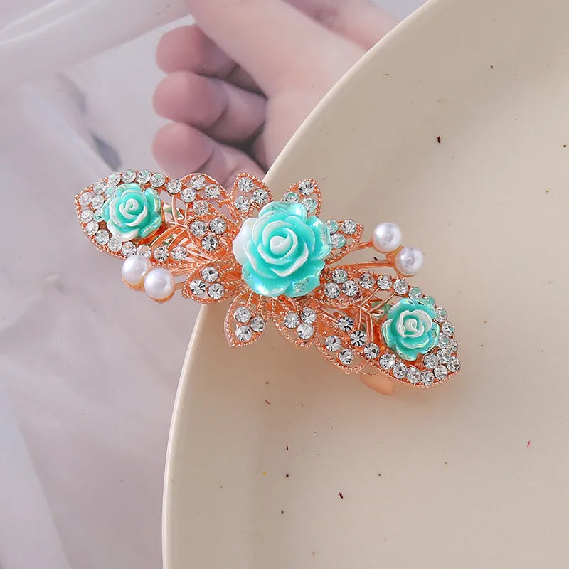 Women'S Elegant Lady Sweet Floral Alloy Glass Inlay Rhinestones Hair Clip