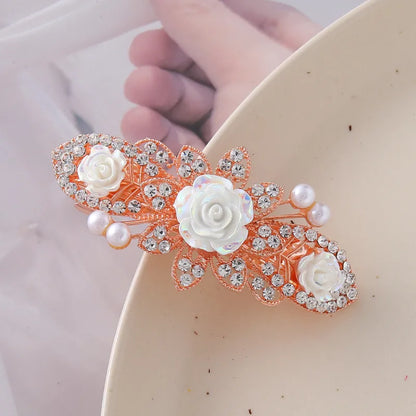 Women'S Elegant Lady Sweet Floral Alloy Glass Inlay Rhinestones Hair Clip