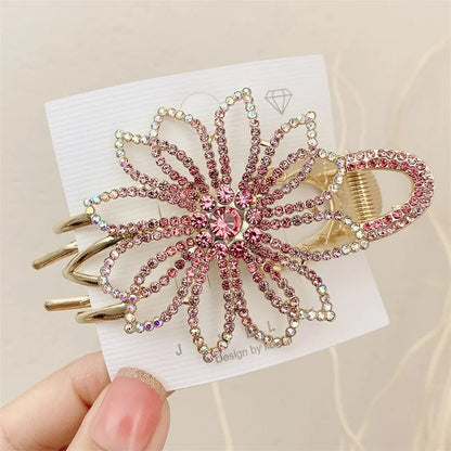 Women'S Elegant Lady Sweet Flower Alloy Inlay Imitation Pearl Rhinestones Hair Clip Hair Claws