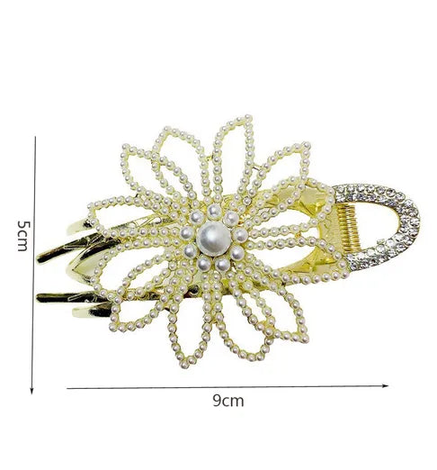 Women'S Elegant Lady Sweet Flower Alloy Inlay Imitation Pearl Rhinestones Hair Clip Hair Claws