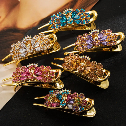 Women'S Elegant Lady Sweet Peacock Alloy Plastic Inlay Rhinestones Hair Clip