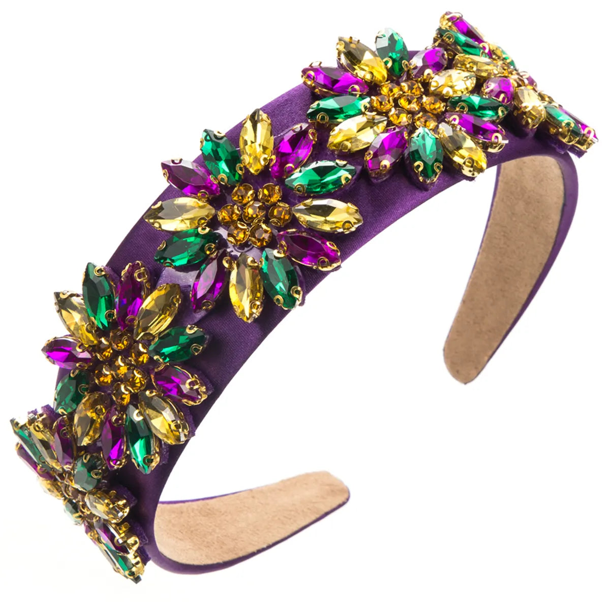 Women'S Elegant Luxurious Baroque Style Colorful Cloth Inlay Rhinestones Glass Hair Band