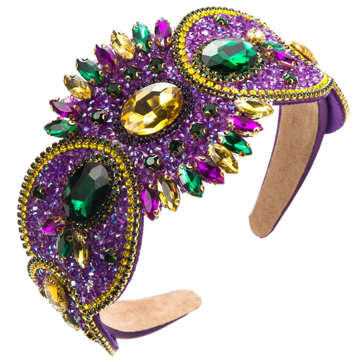 Women'S Elegant Luxurious Baroque Style Colorful Cloth Inlay Rhinestones Glass Hair Band