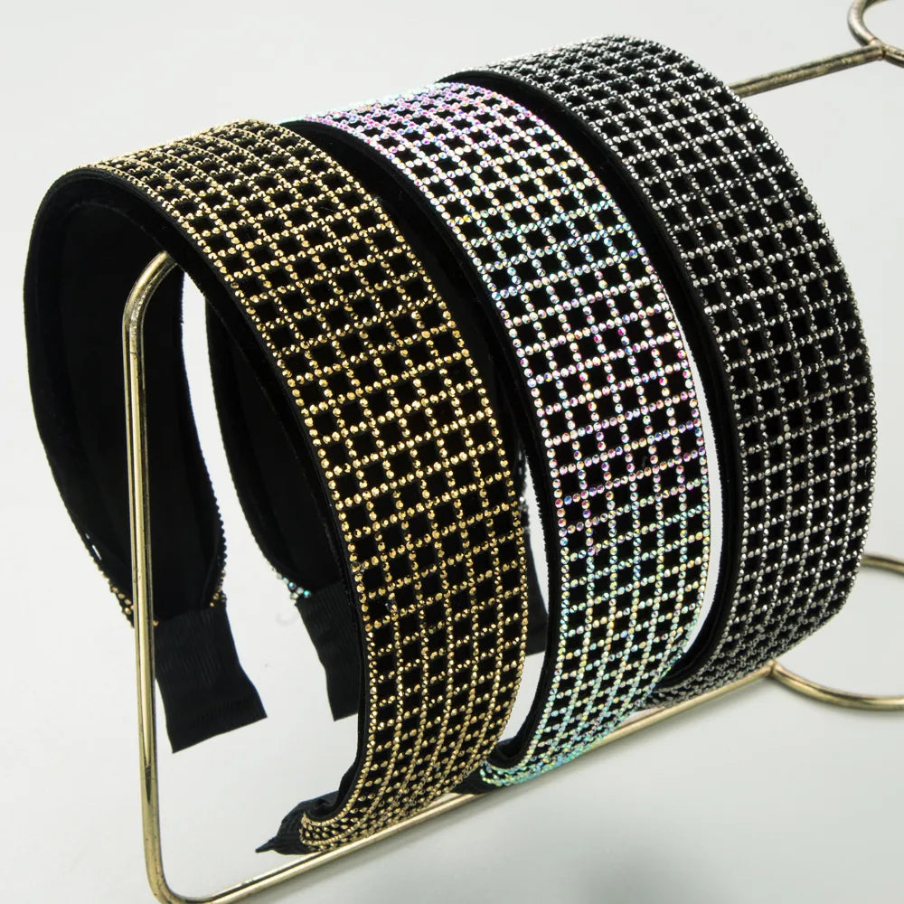 Women'S Elegant Luxurious Checkered Cloth Inlay Rhinestones Hair Band