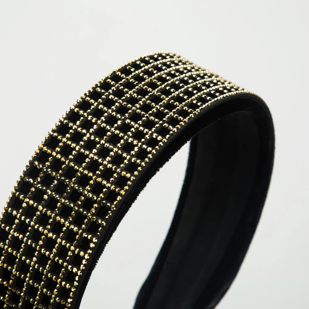 Women'S Elegant Luxurious Checkered Cloth Inlay Rhinestones Hair Band