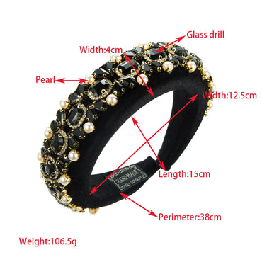 Women'S Elegant Luxurious Color Block Cloth Inlay Rhinestones Pearl Hair Band