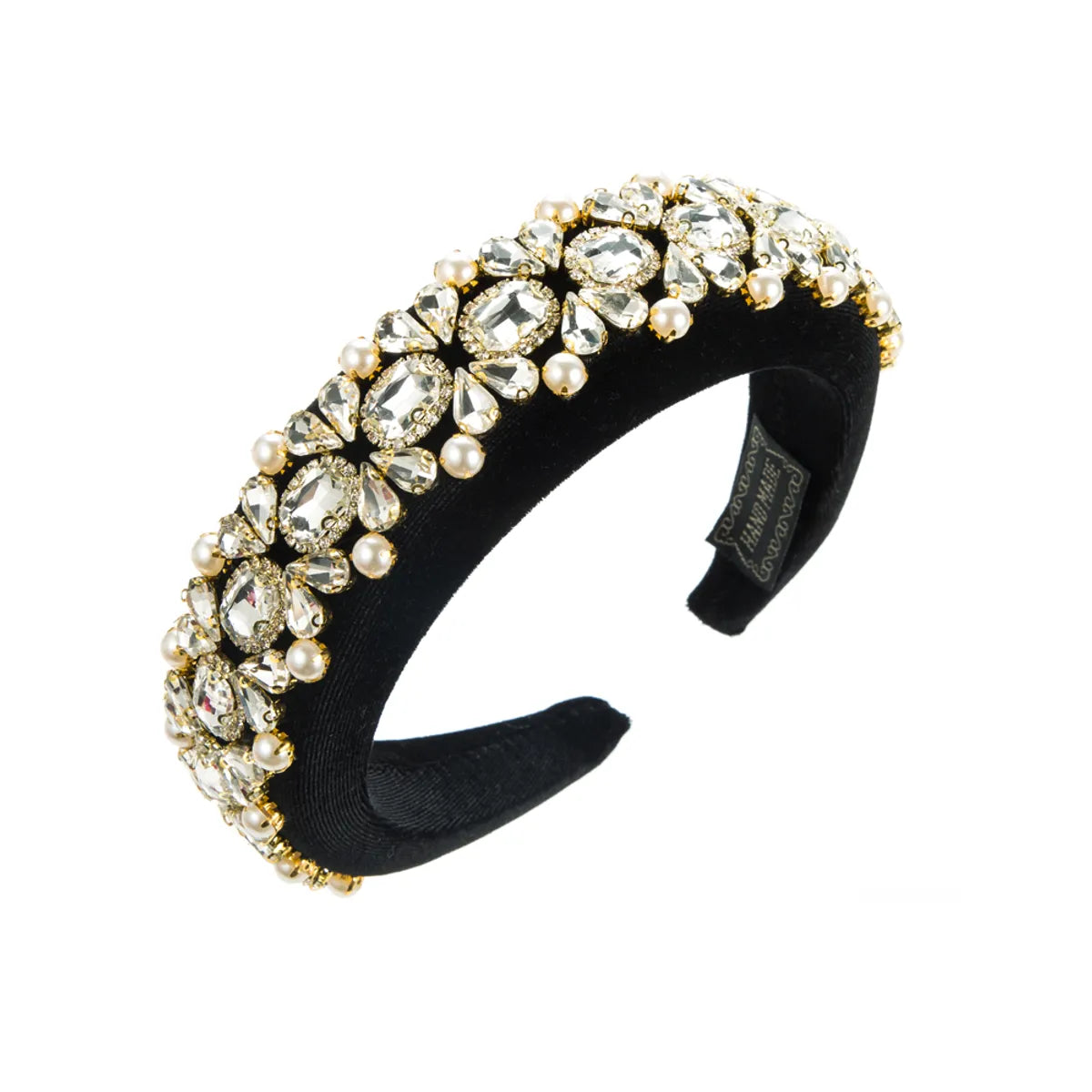 Women'S Elegant Luxurious Color Block Cloth Inlay Rhinestones Pearl Hair Band