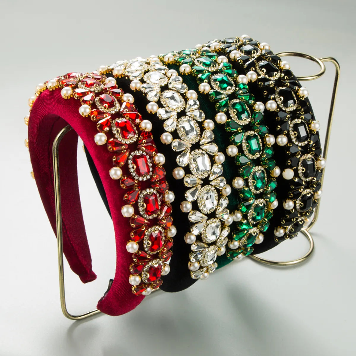 Women'S Elegant Luxurious Color Block Cloth Inlay Rhinestones Pearl Hair Band