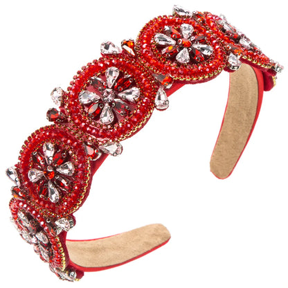 Women'S Elegant Luxurious Flower Cloth Inlay Artificial Crystal Rhinestones Glass Drill Hair Band