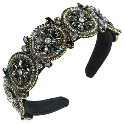 Women'S Elegant Luxurious Flower Cloth Inlay Artificial Crystal Rhinestones Glass Drill Hair Band