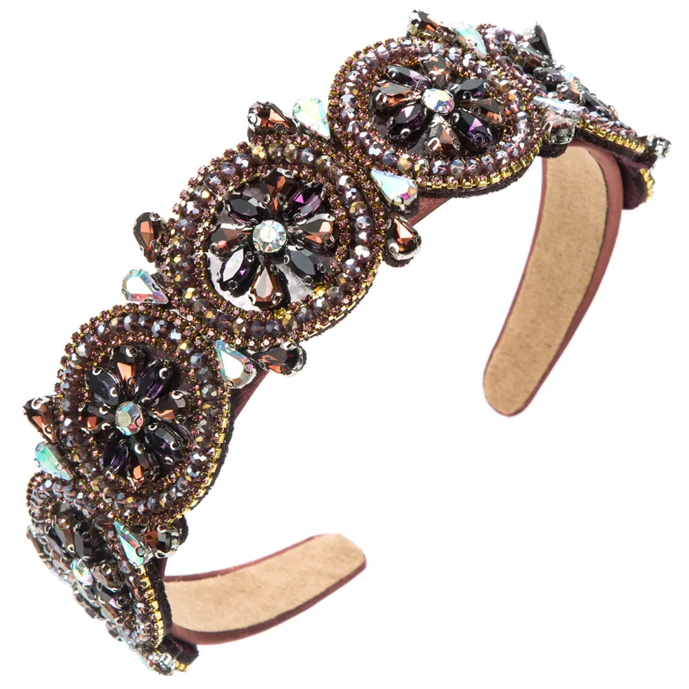 Women'S Elegant Luxurious Flower Cloth Inlay Artificial Crystal Rhinestones Glass Drill Hair Band