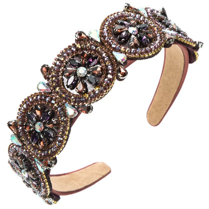 Women'S Elegant Luxurious Flower Cloth Inlay Artificial Crystal Rhinestones Glass Drill Hair Band