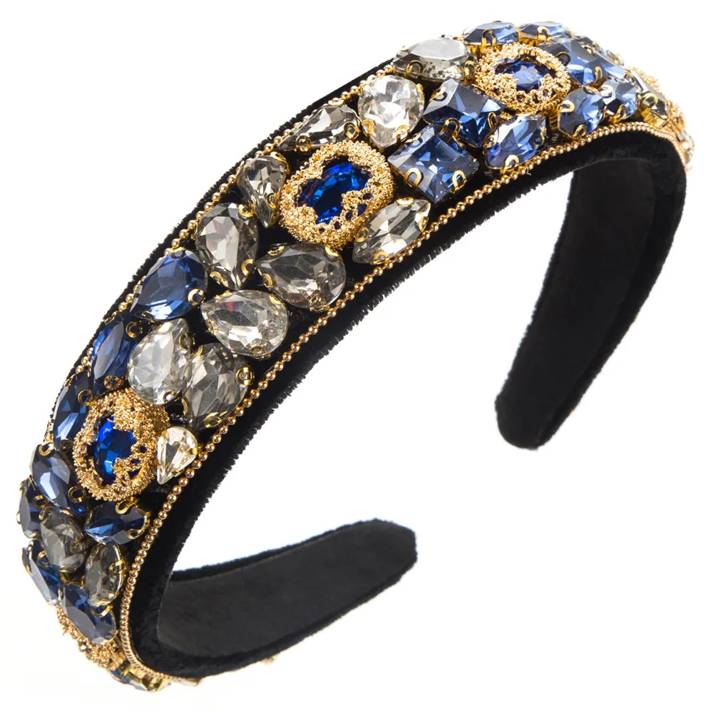 Women'S Elegant Luxurious Geometric Alloy Cloth Inlay Glass Hair Band