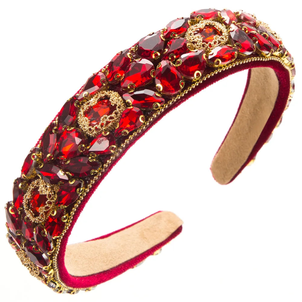 Women'S Elegant Luxurious Geometric Alloy Cloth Inlay Glass Hair Band