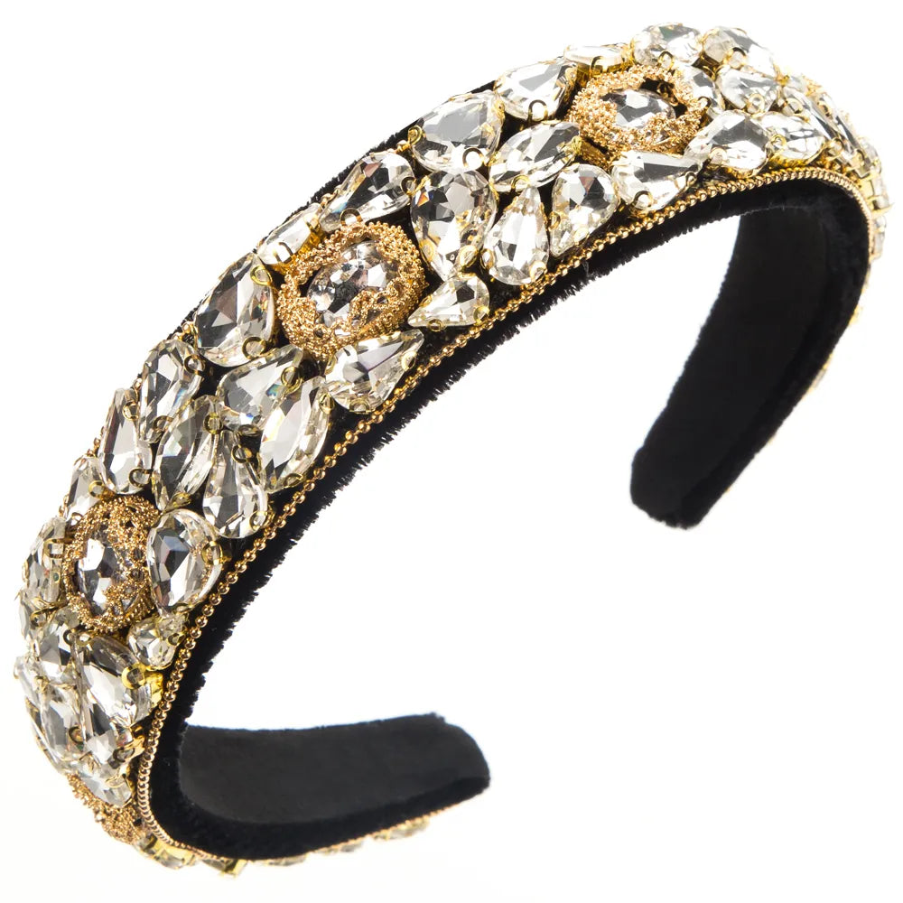 Women'S Elegant Luxurious Geometric Alloy Cloth Inlay Glass Hair Band