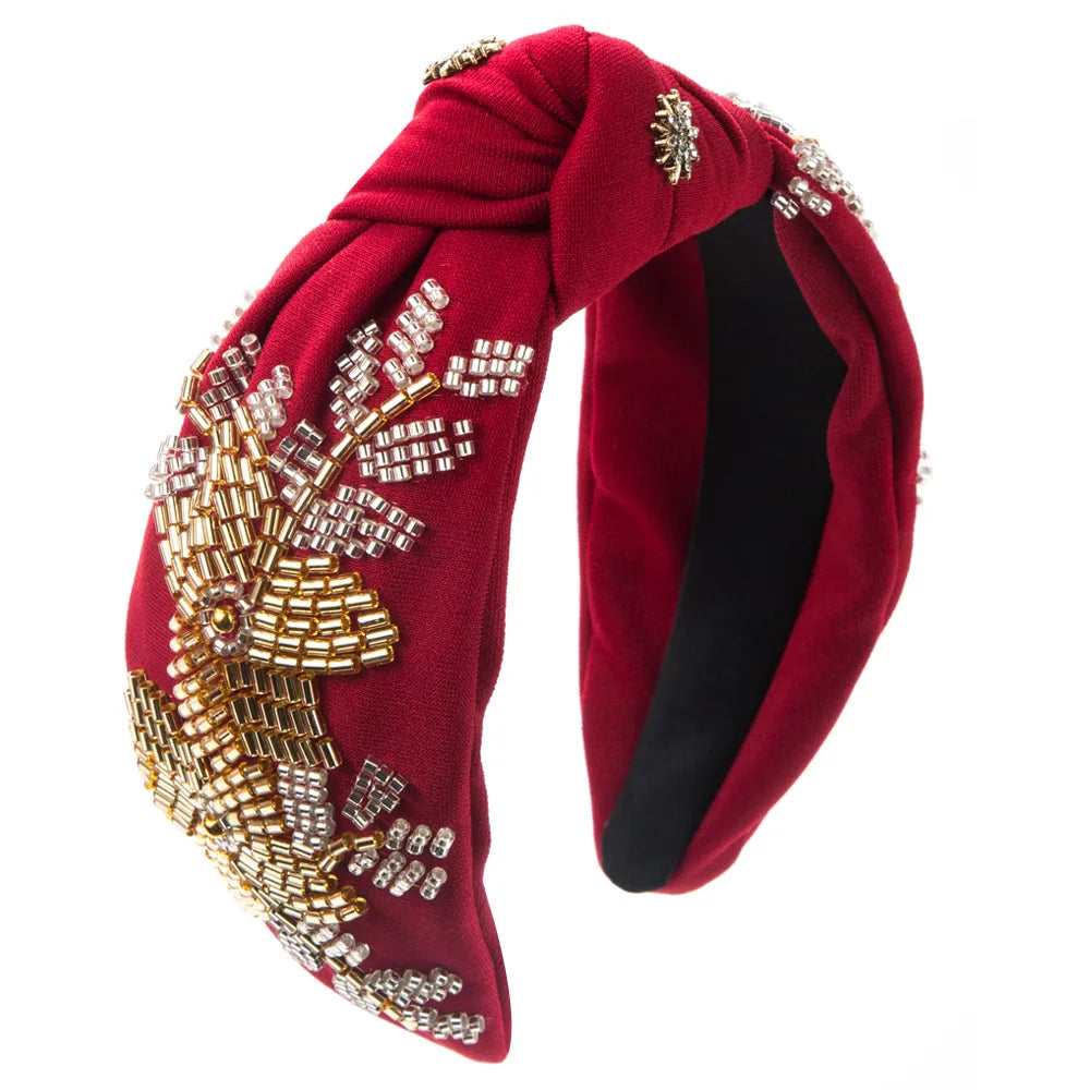 Women'S Elegant Luxurious Knot Flower Cloth Beaded Inlay Artificial Crystal Hair Band