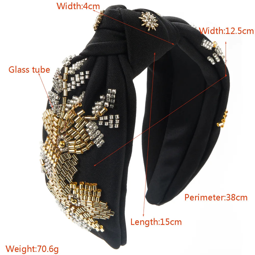 Women'S Elegant Luxurious Knot Flower Cloth Beaded Inlay Artificial Crystal Hair Band