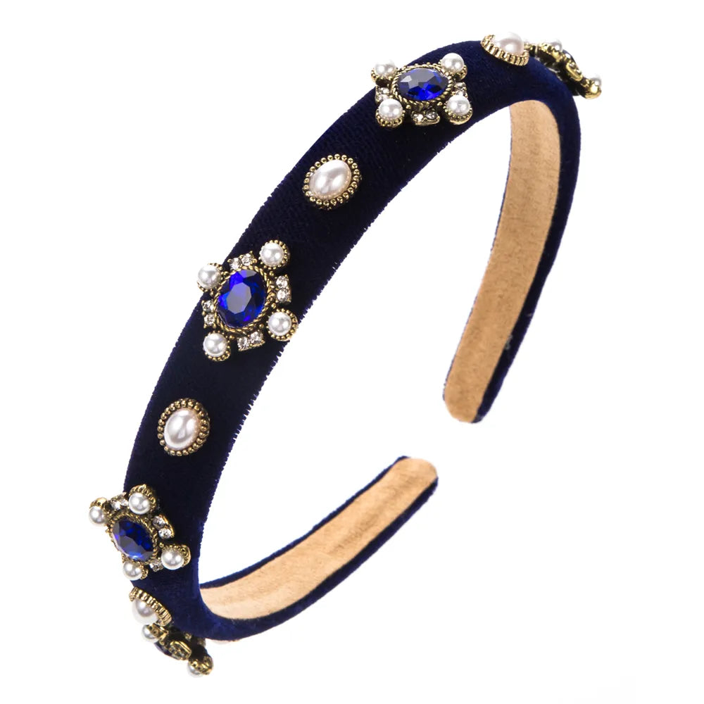 Women'S Elegant Oval Cloth Inlay Glass Drill Pearl Hair Band