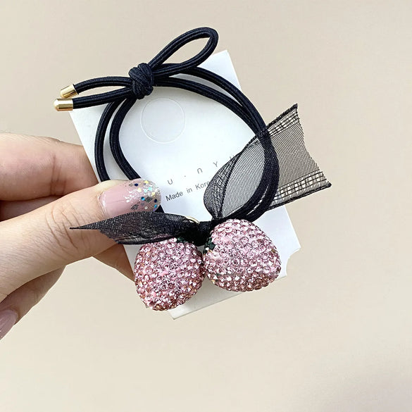 Women'S Elegant Strawberry Cloth Rhinestone Inlay Rhinestones Hair Tie