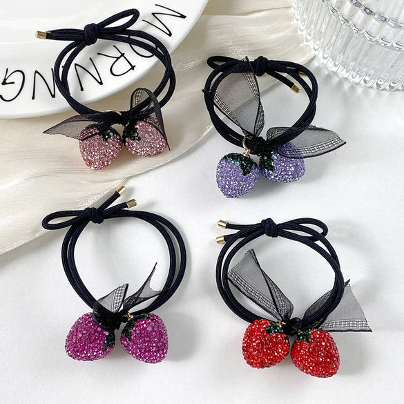 Women'S Elegant Strawberry Cloth Rhinestone Inlay Rhinestones Hair Tie