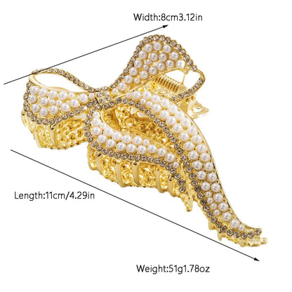 Women'S Elegant Sweet Bow Knot Alloy Inlay Rhinestones Pearl Hair Claws