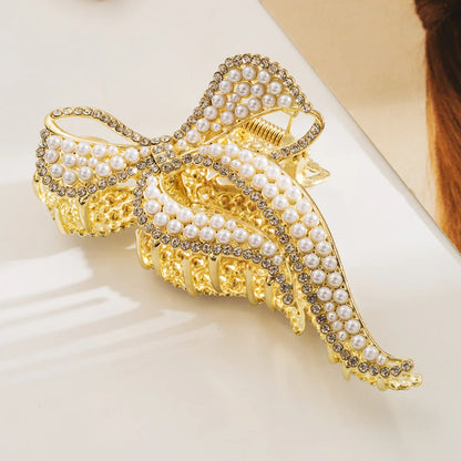 Women'S Elegant Sweet Bow Knot Alloy Inlay Rhinestones Pearl Hair Claws