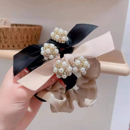 Women'S Elegant Sweet Simple Style Bow Knot Hollow Out Inlay Rhinestones Pearl Hair Tie