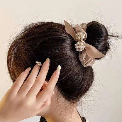 Women'S Elegant Sweet Simple Style Bow Knot Hollow Out Inlay Rhinestones Pearl Hair Tie