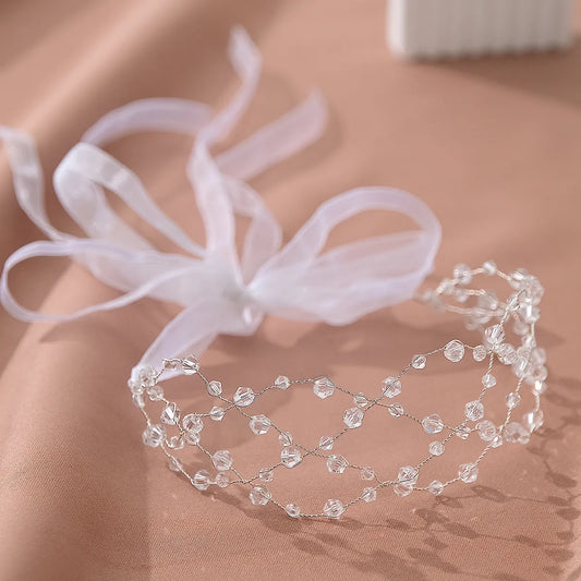 Women'S Elegant Wedding Geometric Artificial Crystal Ribbon Handmade Hair Band