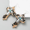 Women'S Ethnic Style Cross Alloy Turquoise Earrings Inlaid Turquoise Drop Earrings