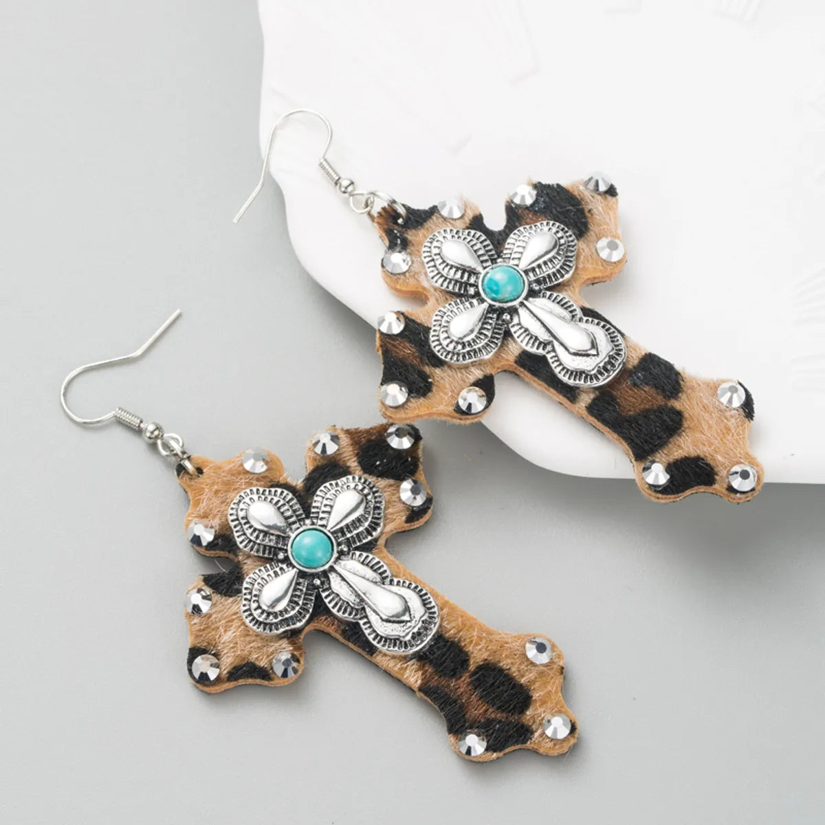 Women'S Ethnic Style Cross Alloy Turquoise Earrings Inlaid Turquoise Drop Earrings