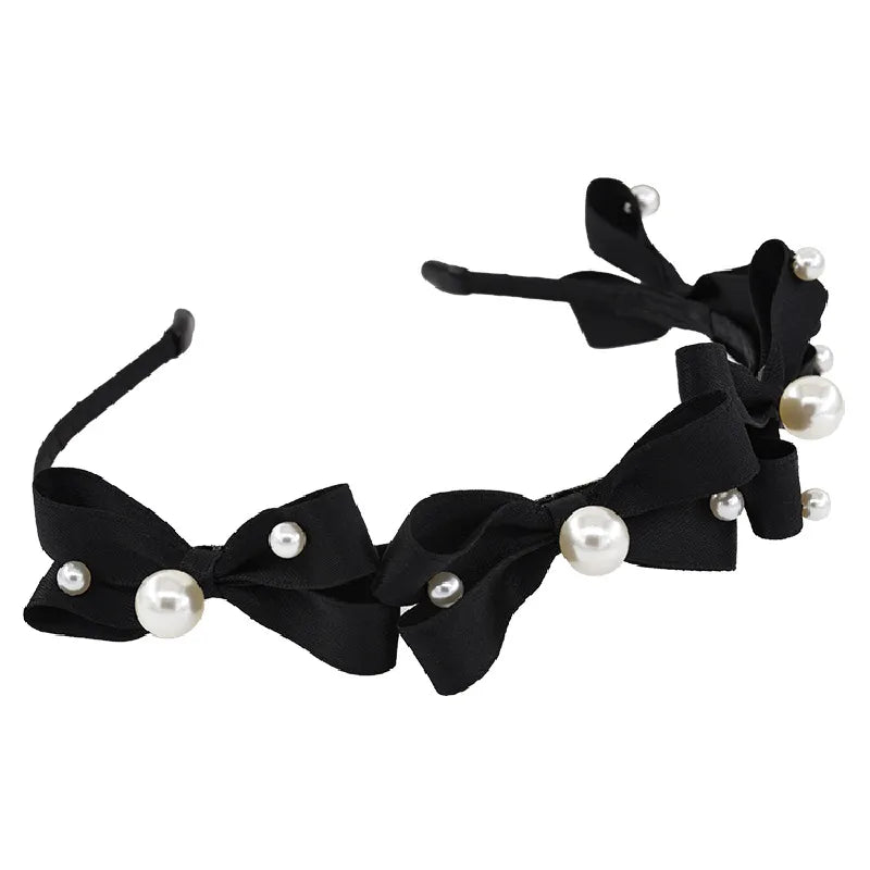 Women'S Fairy Style Sweet Bow Knot Cloth Inlay Artificial Pearls Hair Band