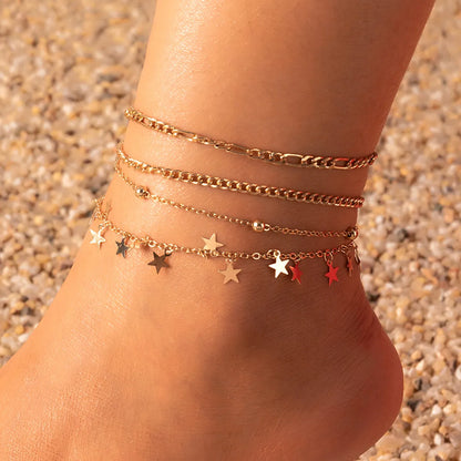 Women's Fashion Beach Star Heart Flowers Alloy Anklet Beads As Picture