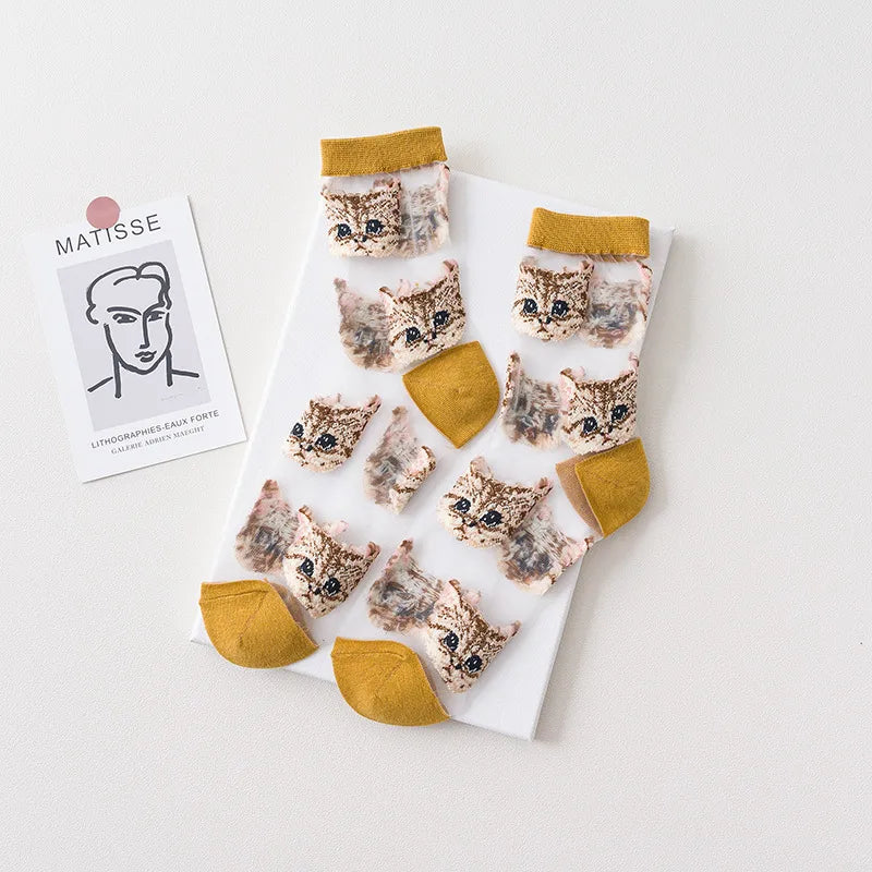 Women'S Fashion Cat Cotton Crew Socks