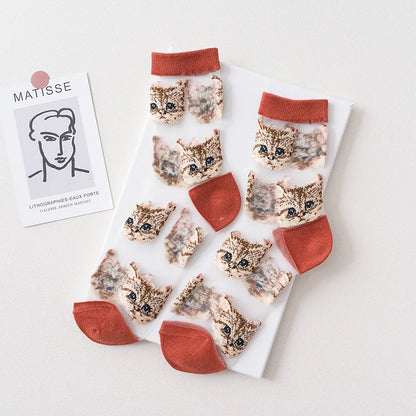 Women'S Fashion Cat Cotton Crew Socks