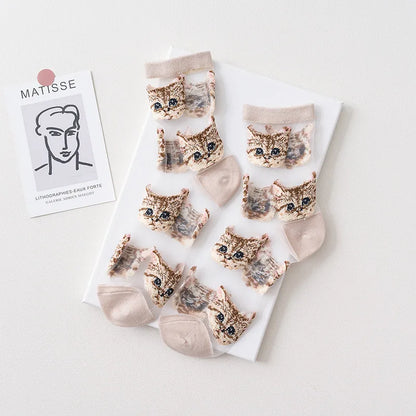 Women'S Fashion Cat Cotton Crew Socks