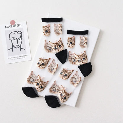 Women'S Fashion Cat Cotton Crew Socks