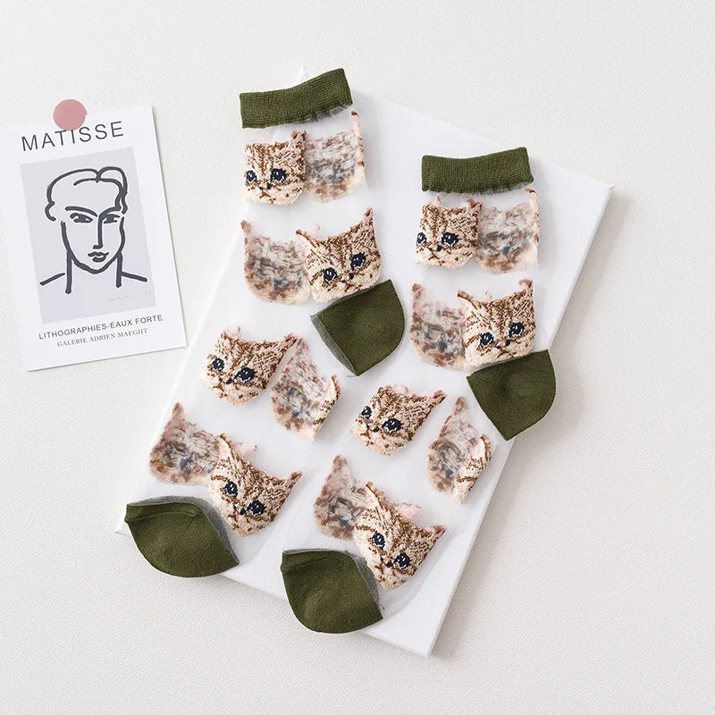 Women'S Fashion Cat Cotton Crew Socks