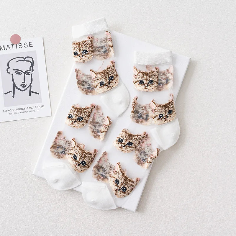 Women'S Fashion Cat Cotton Crew Socks