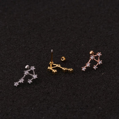 Women's Fashion Constellation Metal Ear Studs Inlay Zircon Body Jewelry