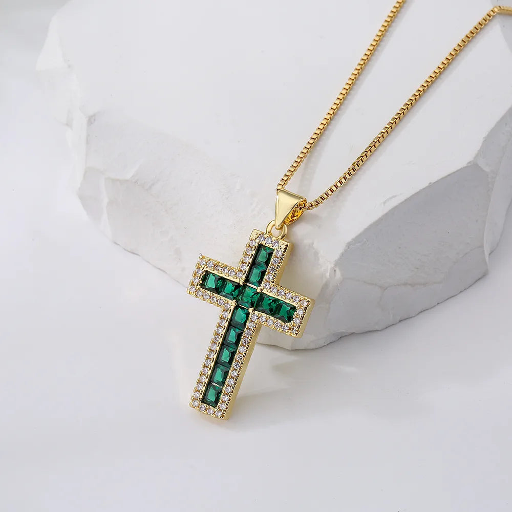 Women'S Fashion Cross Copper Necklace Inlaid Zircon Zircon Copper Necklaces