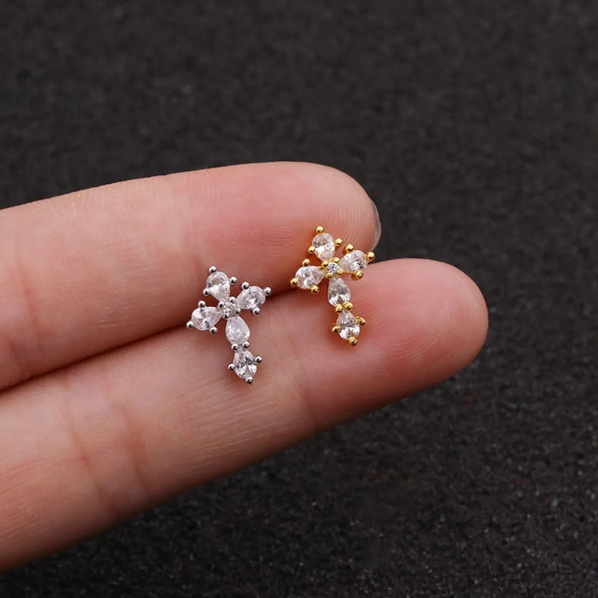 Women's Fashion Cross Metal Zircon Ear Studs Inlaid Zircon Stainless Steel Earrings