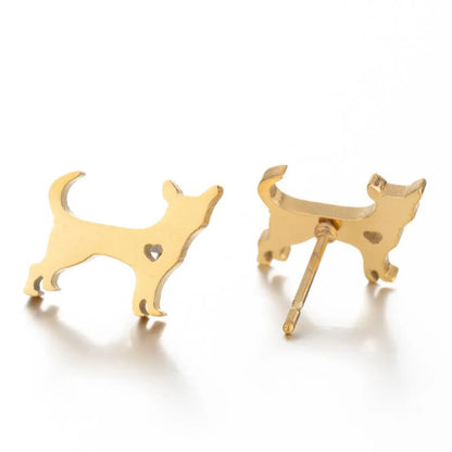 Fashion Dog Cat 304 Stainless Steel No Inlaid 18K Gold Plated Ear Studs