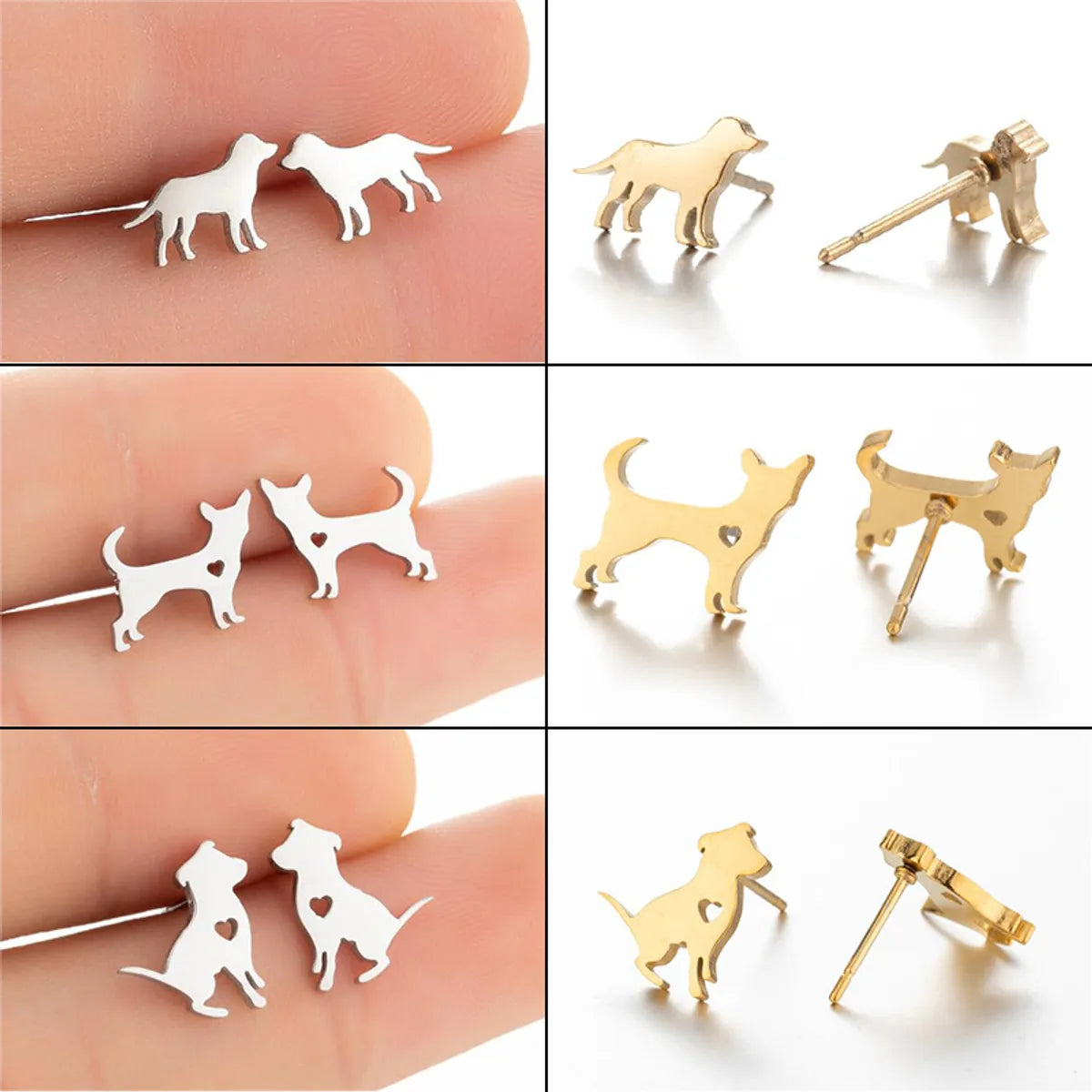 Fashion Dog Cat 304 Stainless Steel No Inlaid 18K Gold Plated Ear Studs