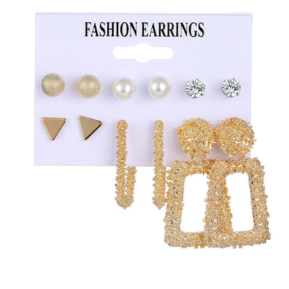 Women'S Fashion Geometric Alloy Artificial Gemstones Earrings Pearl Plating Metal Drop Earrings